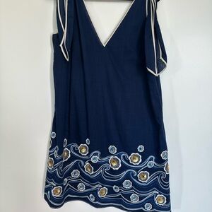 Anthropologie Blue and Cream V-Neck Top